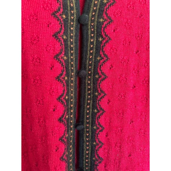 Dale of Norway XL RED Wool Pointelle Folk Nordic Knit Cardigan Sweater Jacket - Picture 3 of 10